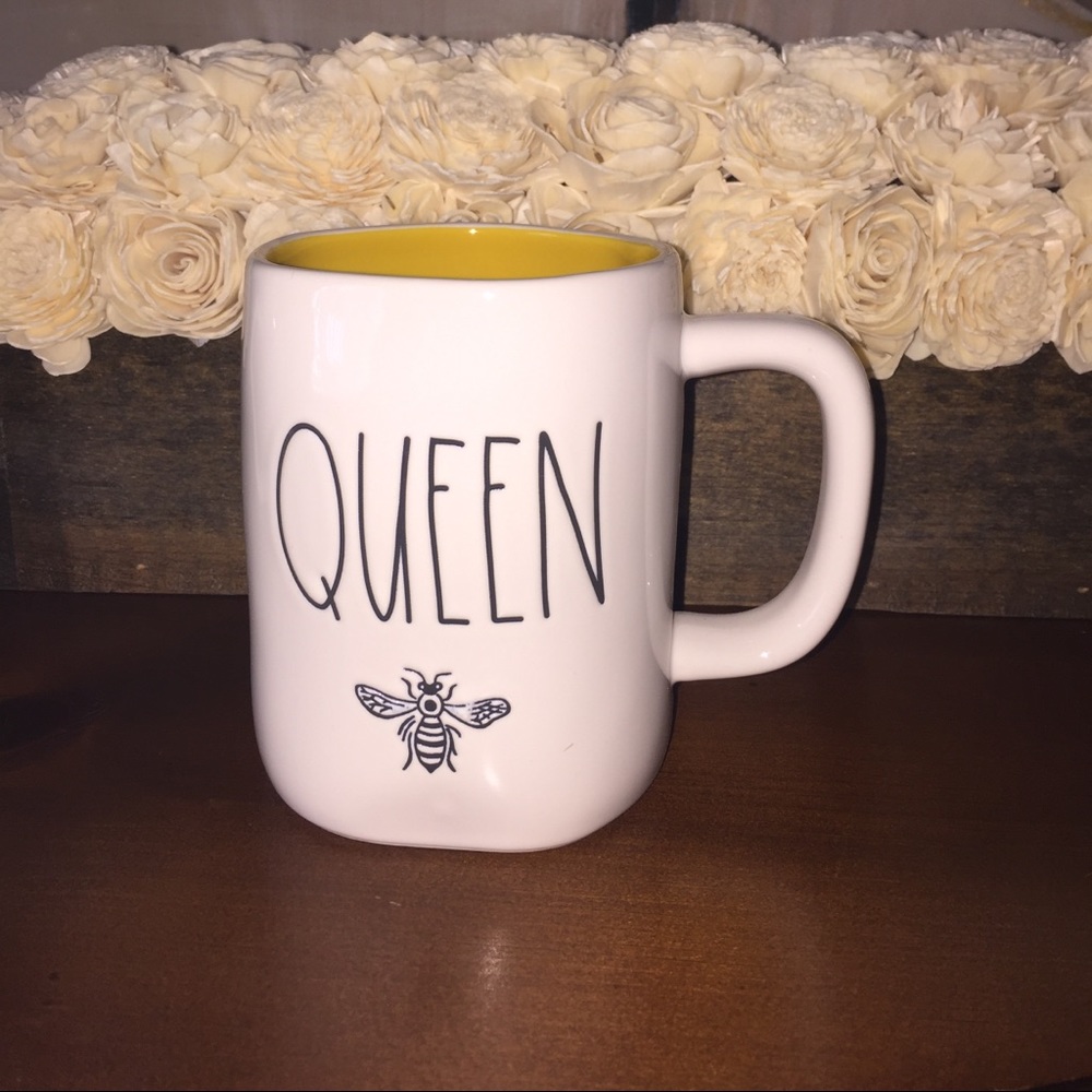 Rae Dunn QUEEN BEE ceramic mug yellow inside